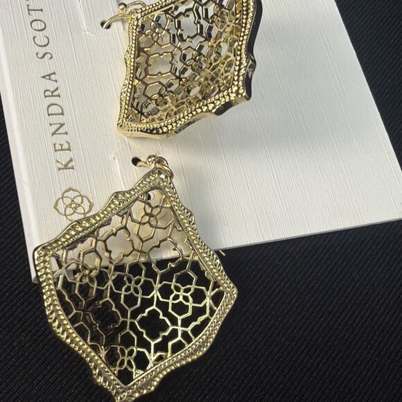 Kendra Scott Natalie Statement Earrings Gold Filigree Dangle - Picture 5 of 5